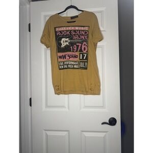 Lulusimonstudio Distressed Graphic T Shirt Medium Mustard W Multi